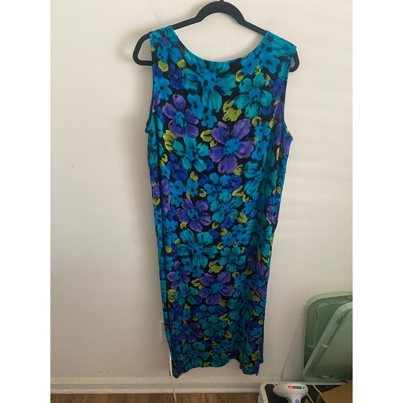 Jennifer Lauren Blue Purple Floral Sleeveless Crinkle Midi Dress Size 14 - Picture 5 of 7